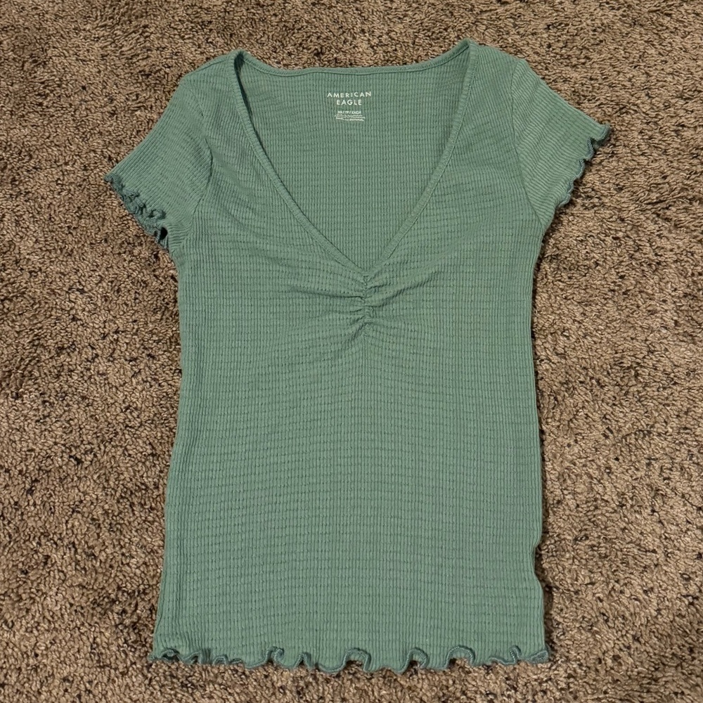 American Eagle Cinch Front Hey Baby T-Shirt